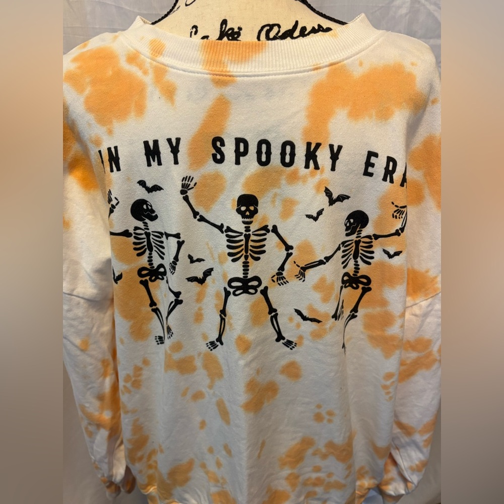 Mighty Fine Halloween Orange and White Tie-Dye Crewneck